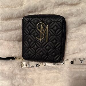 Steve Madden Quilted Black Card Holder with Gold Logo